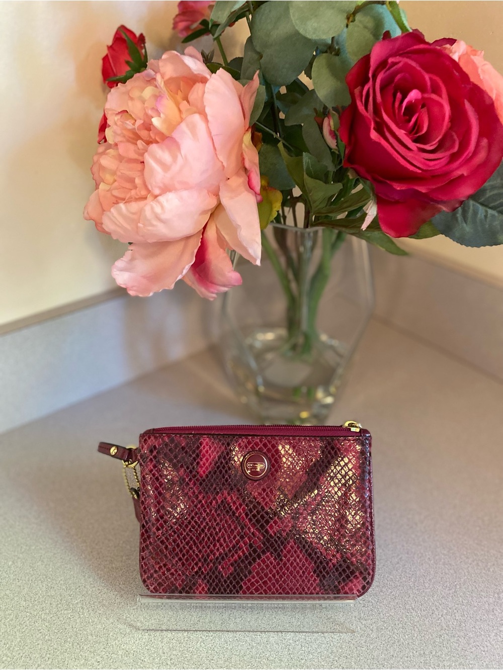 Coach Signature Stripe Embossed Exotic Small Wristlet